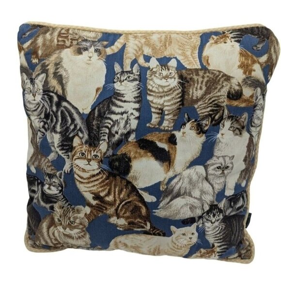 Platinum Couture Cat Print Decorative Throw Pillow cat lovers gingham  15inch - Picture 1 of 7